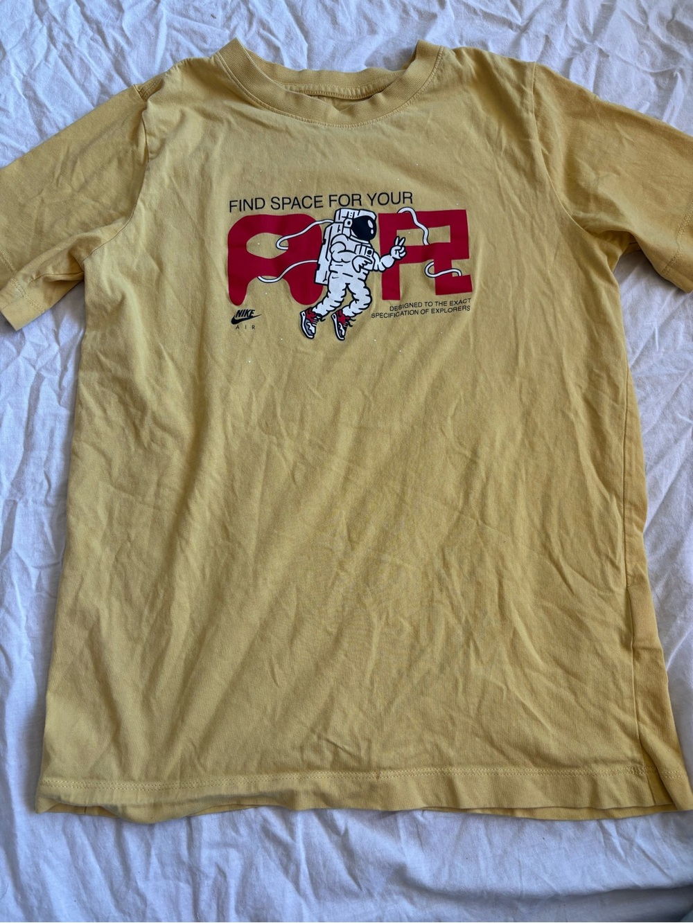 Nike Yellow Tee with Red 'SPACE' Astronaut Graphic